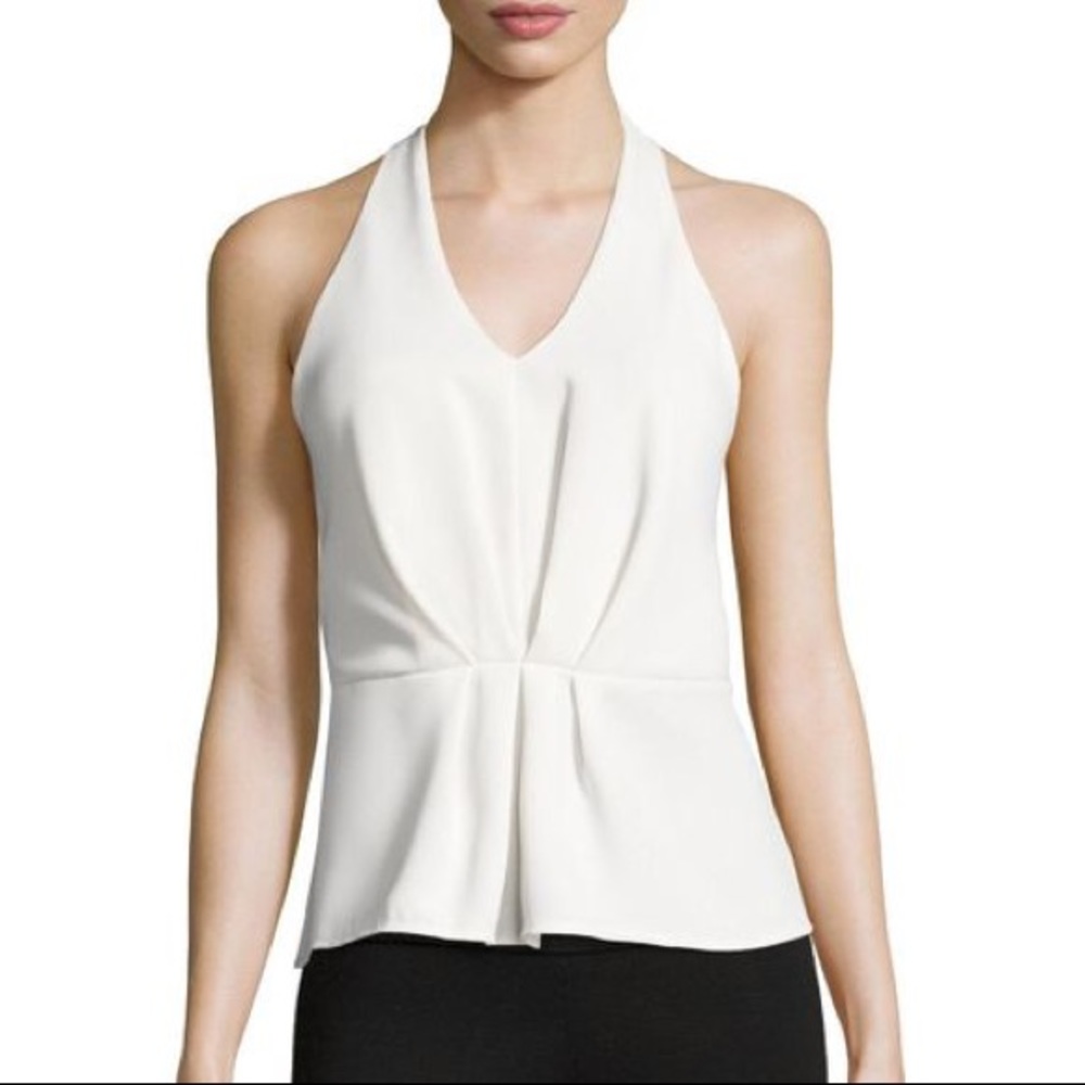 19 Cooper Sleeveless Pleated Peplum Top Halter Style in Ivory Women's Size Small